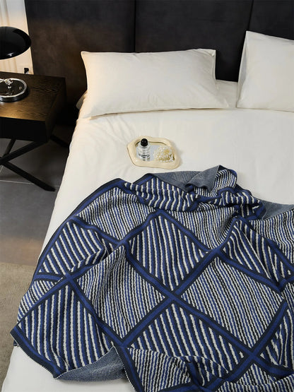 Luxury Boxed Striped Cotton Throw Blanket