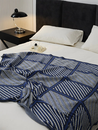 Luxury Boxed Striped Cotton Throw Blanket