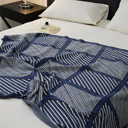 Luxury Boxed Striped Cotton Throw Blanket