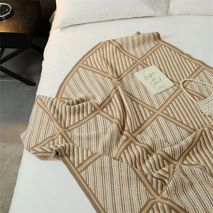 Luxury Boxed Striped Cotton Throw Blanket