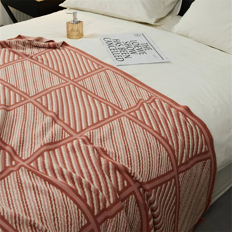 Luxury Boxed Striped Cotton Throw Blanket