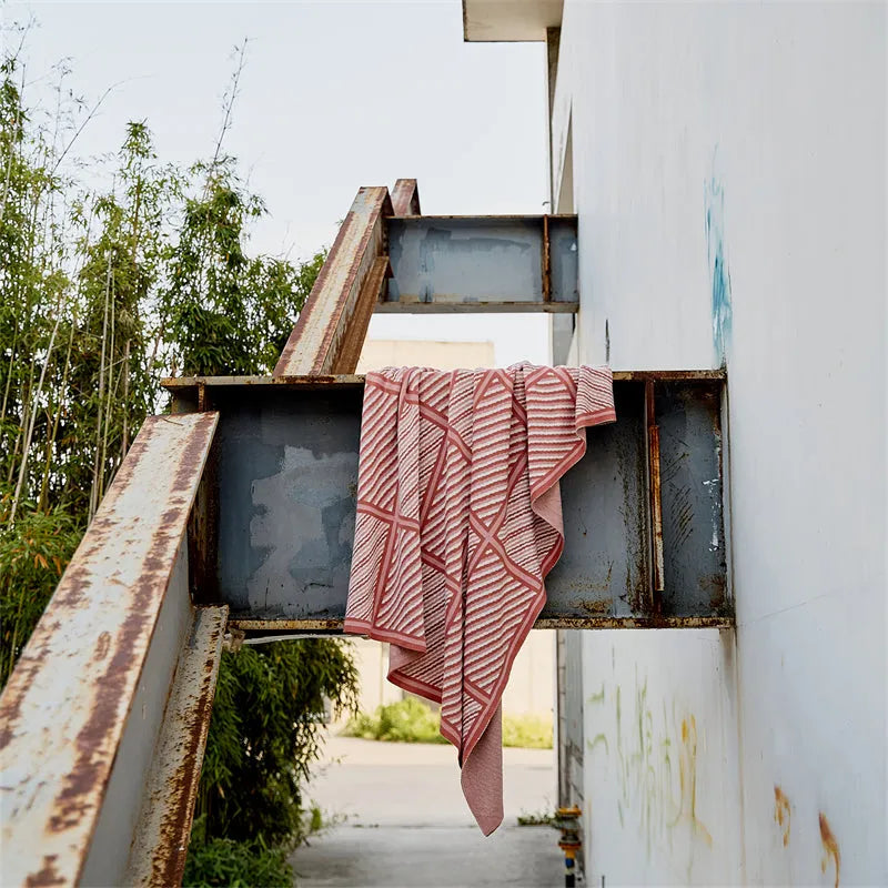 Luxury Boxed Striped Cotton Throw Blanket