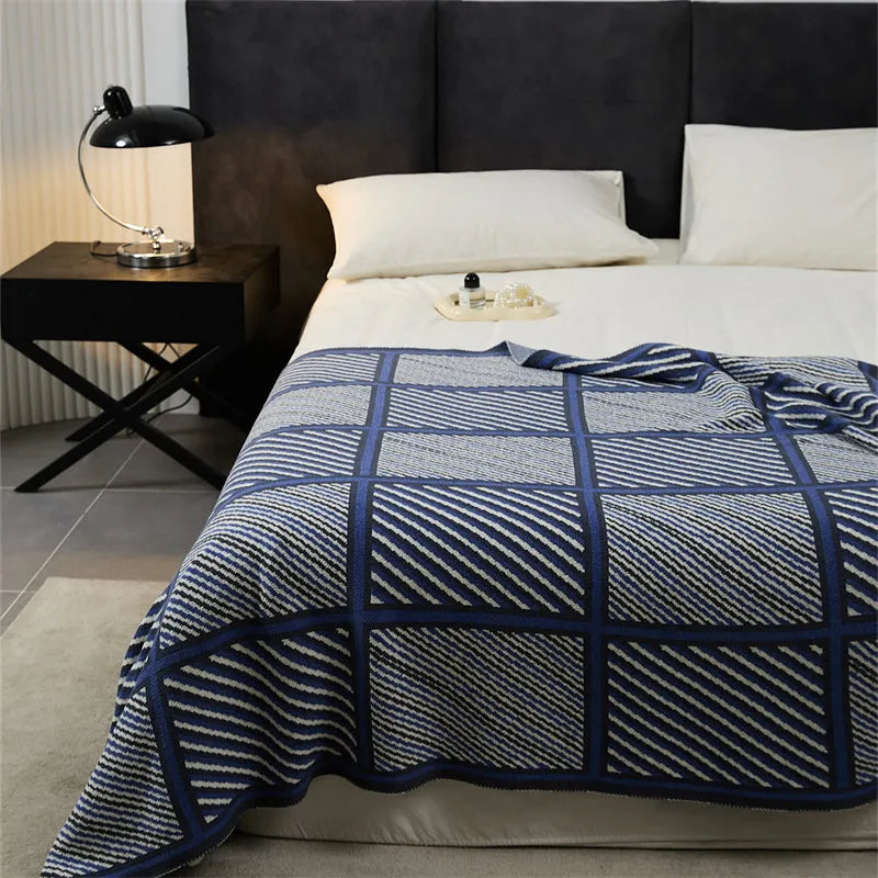 Luxury Boxed Striped Cotton Throw Blanket