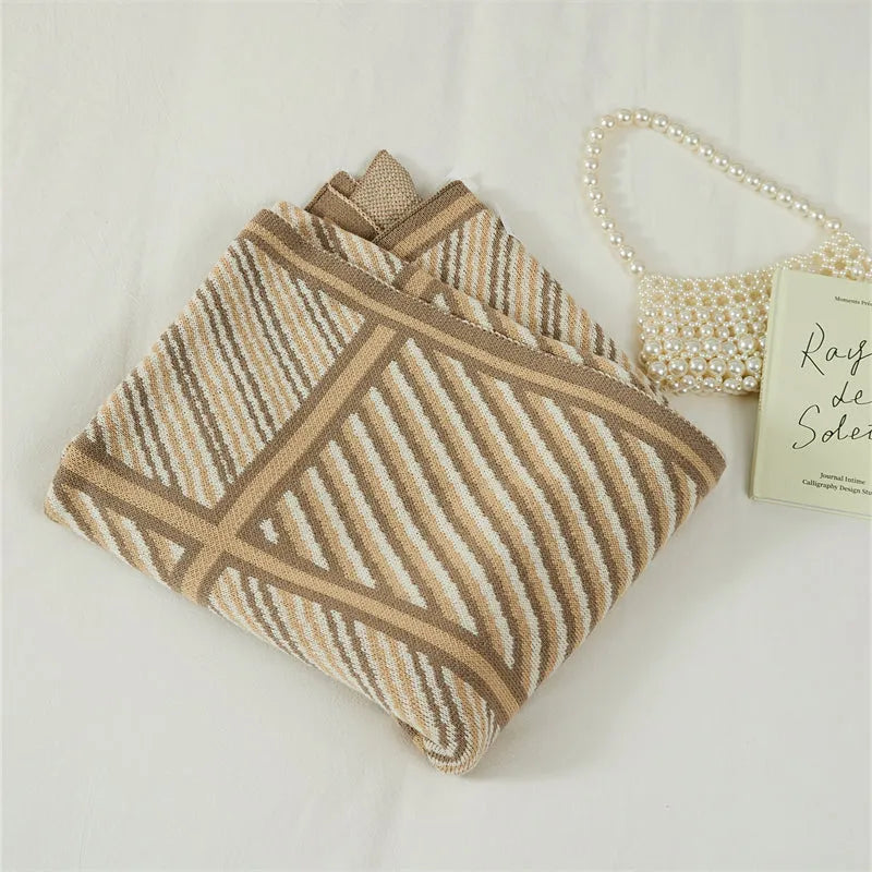 Luxury Boxed Striped Cotton Throw Blanket