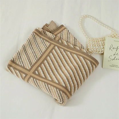 Luxury Boxed Striped Cotton Throw Blanket