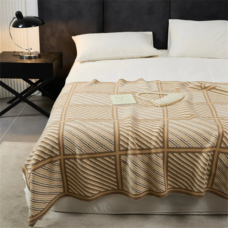 Luxury Boxed Striped Cotton Throw Blanket