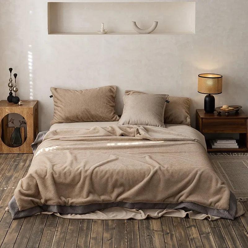 boho style bedroom setup with luxury brown faux mink blanket - Fluffyslip 