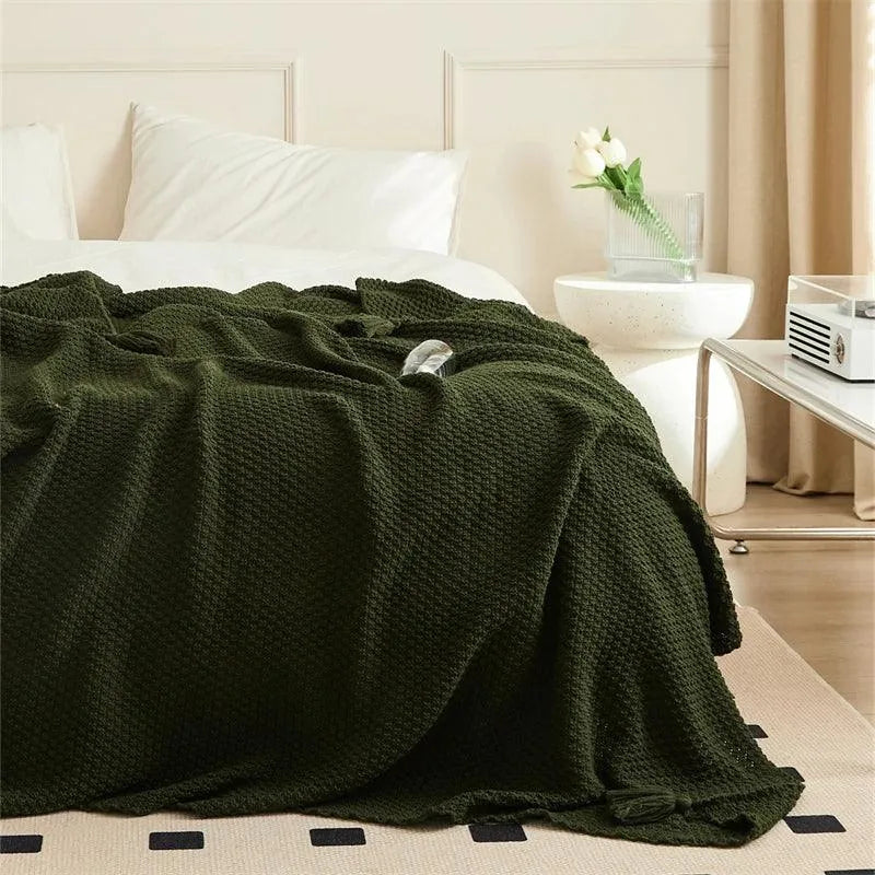 Moss Stitch Serenity Knit Acrylic Tassel Throw Blanket - Fluffyslip