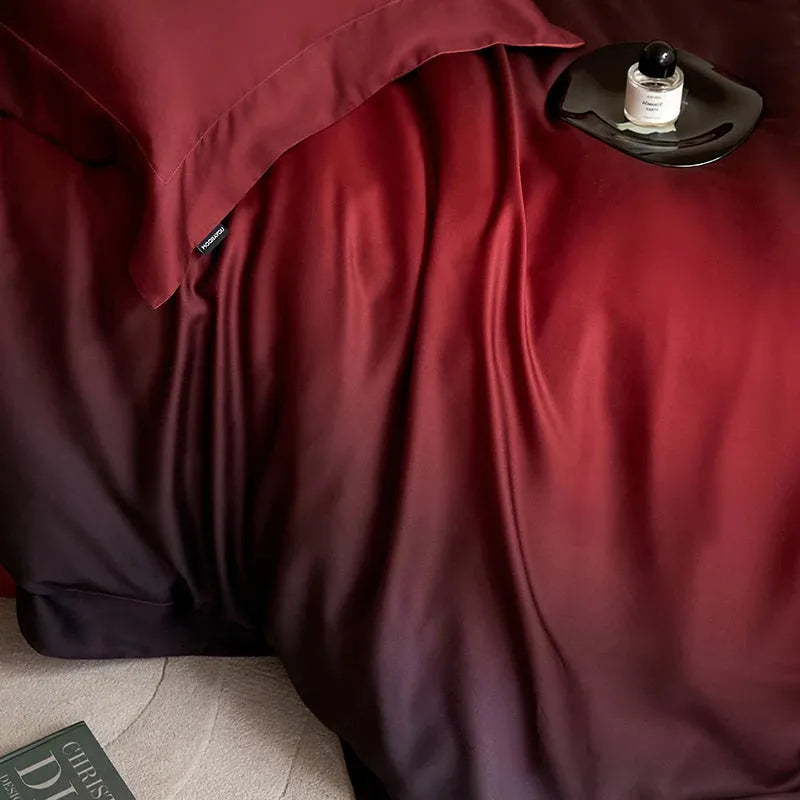 Mystic Burgundy Gradient Lyocell Duvet Cover Set - Fluffyslip