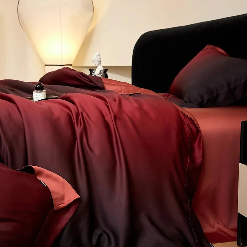 Mystic Burgundy Gradient Lyocell Duvet Cover Set - Fluffyslip
