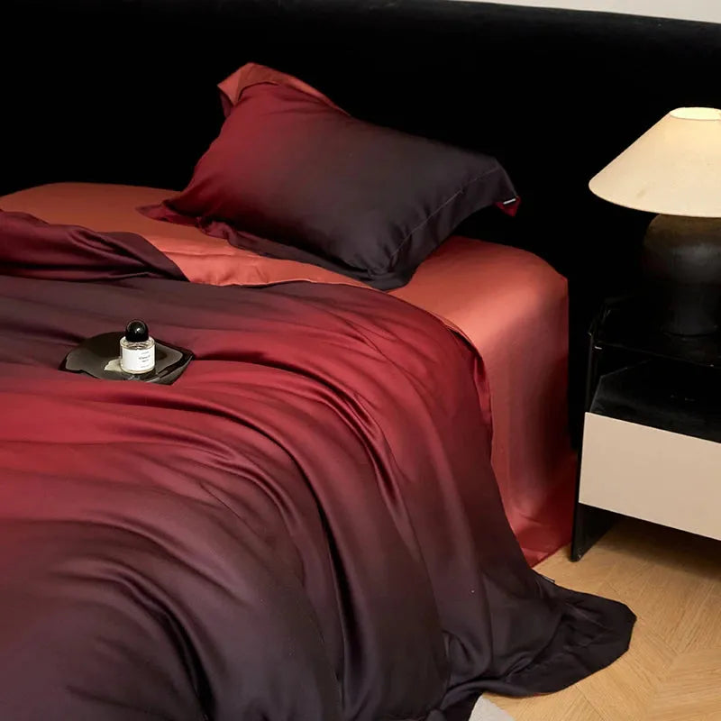 Mystic Burgundy Gradient Lyocell Duvet Cover Set - Fluffyslip