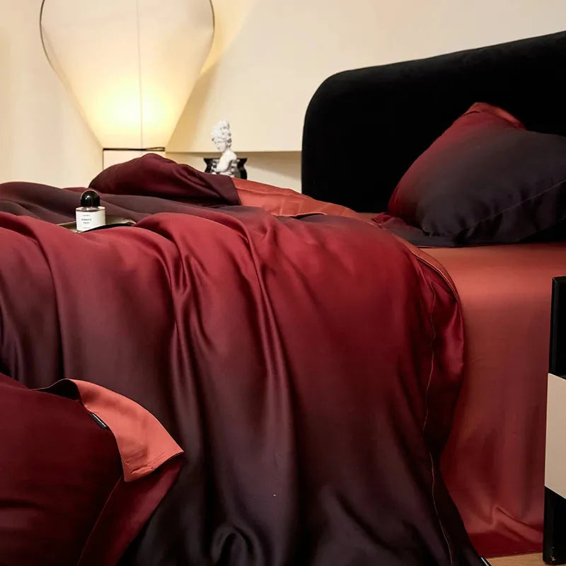 Mystic Burgundy Gradient Lyocell Duvet Cover Set - Fluffyslip