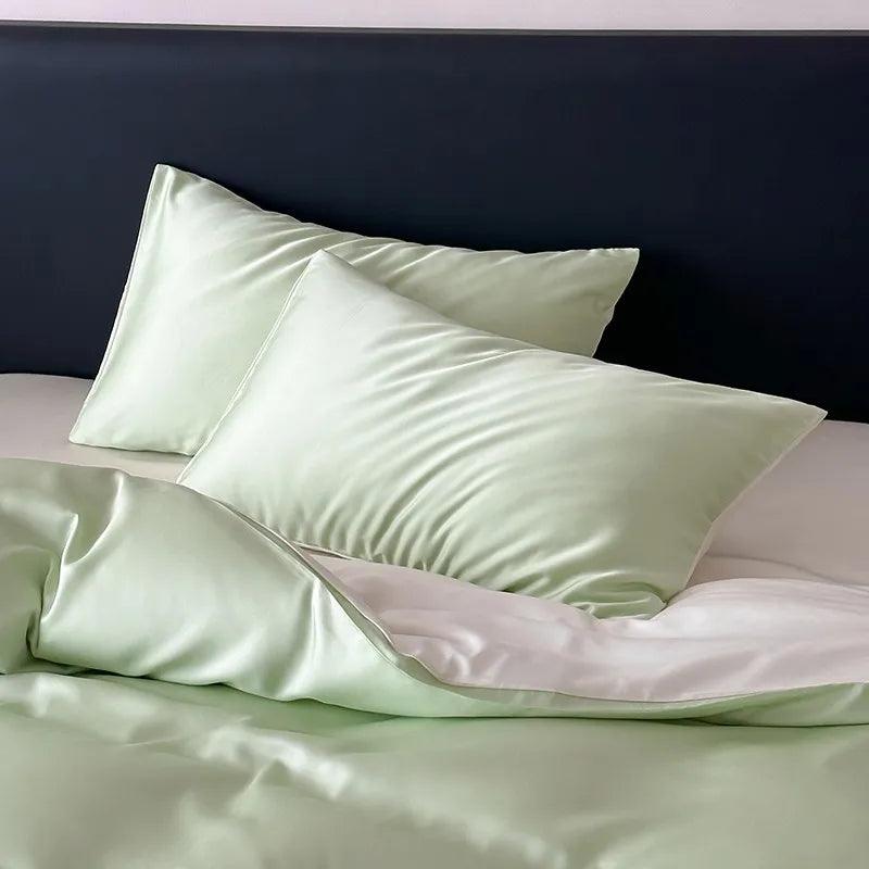Nature Eucalyptus Lyocell Silk Black and Red Ultra-Soft Bedding Summer Duvet Cover Flat/Fitted Sheet Pillowcase Bed Set in a Bag - Fluffyslip