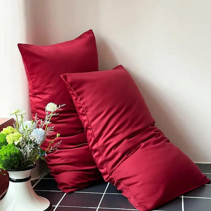 Nature Eucalyptus Lyocell Silk Black and Red Ultra-Soft Bedding Summer Duvet Cover Flat/Fitted Sheet Pillowcase Bed Set in a Bag - Fluffyslip