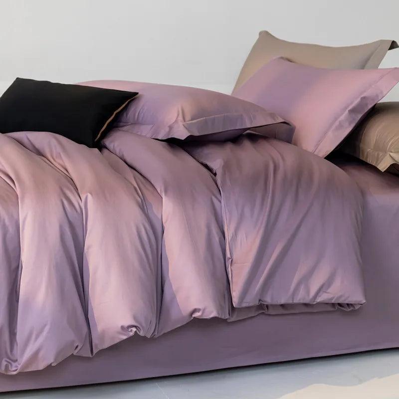 Premium 1400 Thread Count 4-Piece Purple Egyptian Cotton Duvet Cover Set  - Fluffyslip