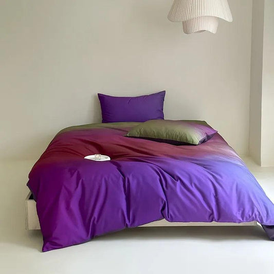 Premium Bedding Set Gradient Purple Full Double Queen King 4Pcs Nordic Brushed Cotton Ultra Soft Bedding Bed Sheet Pillowcases - Fluffyslip
