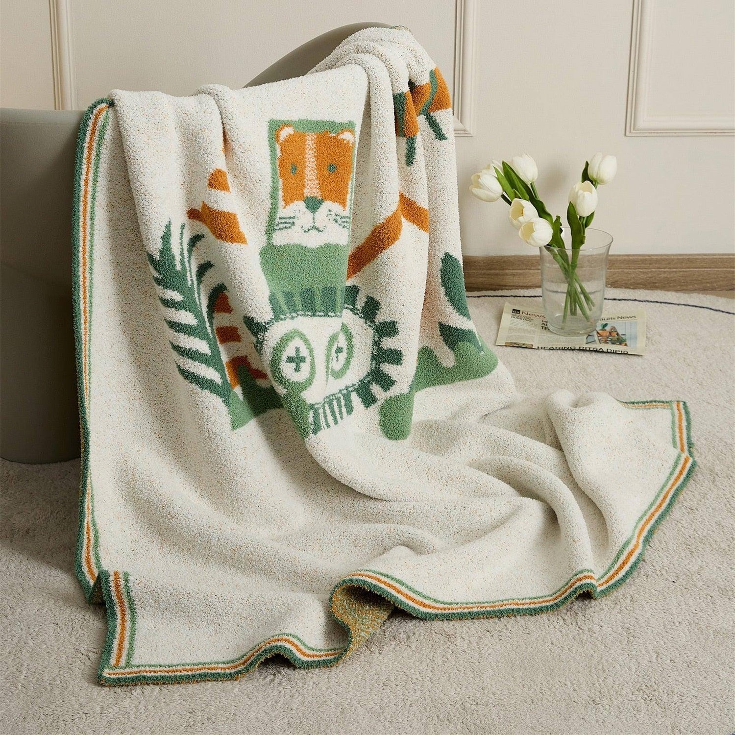 REGINA Cartoon Kawaii Shovel Lion Blanket Throw Cute Warm Fluffy Downy Winter Soft Knitted Blankets Bed Sofa Chair Office Throws - Fluffyslip