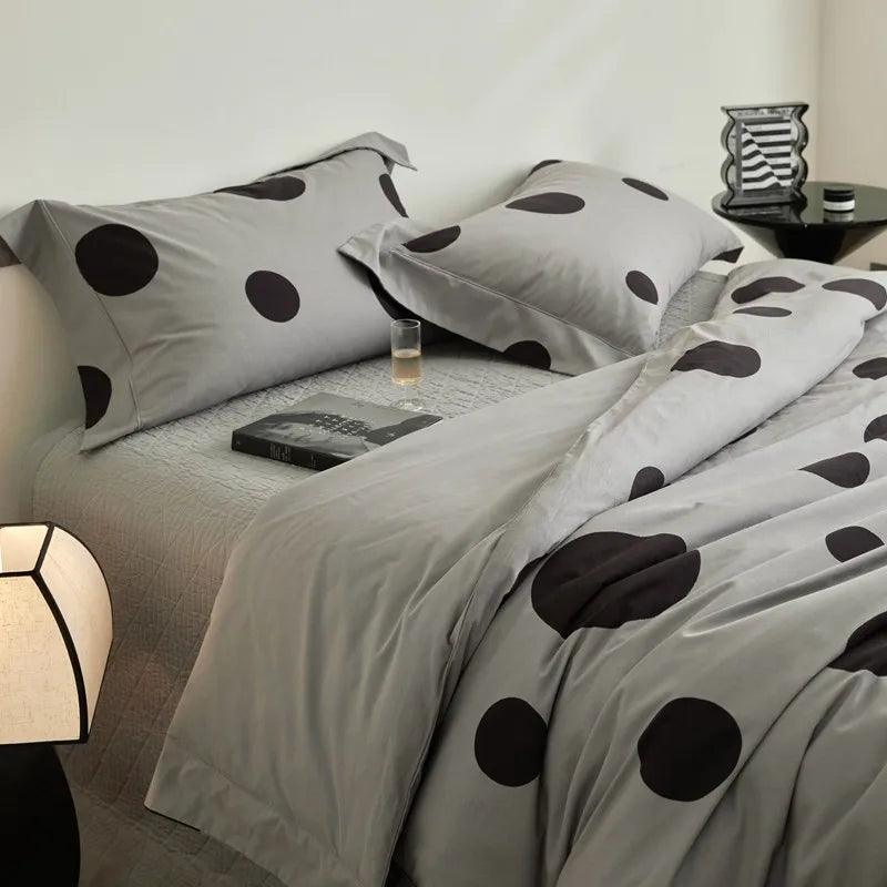 800TC Pima Cotton Bedding set Nostalgic Vintage Polka Dots Large Circles Rounds Duvet cover Quilted Bedspread 2 Pillowcases - Fluffyslip