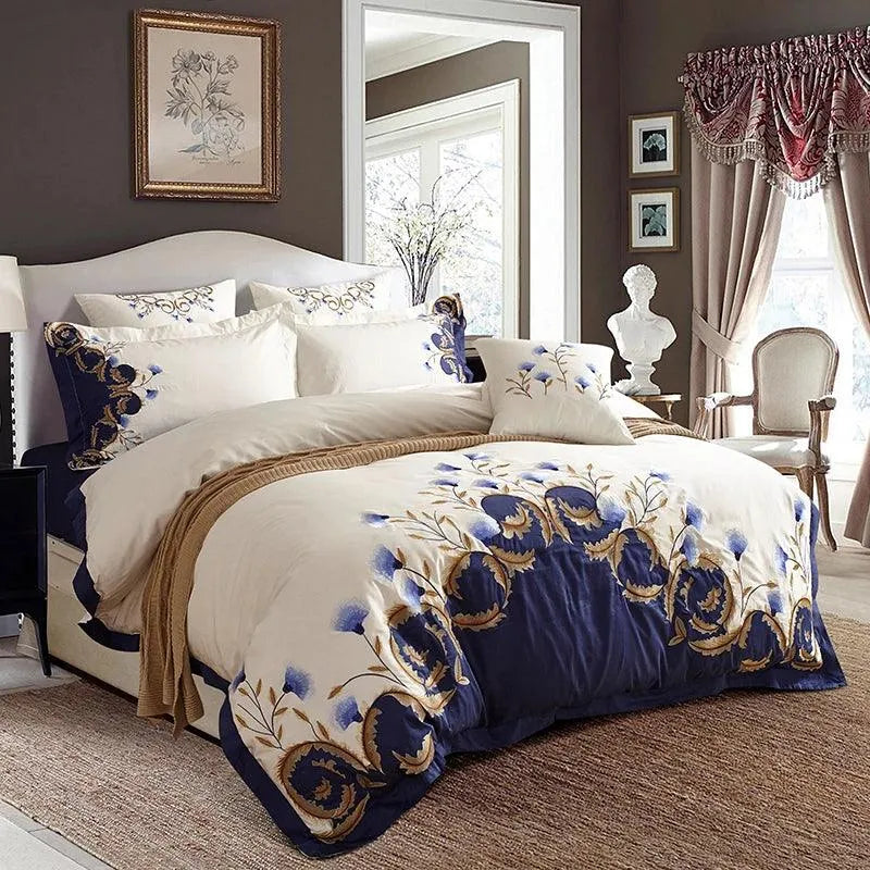 Royal Flora Egyptian Cotton Embroidered Luxury Bedding Set - Fluffyslip