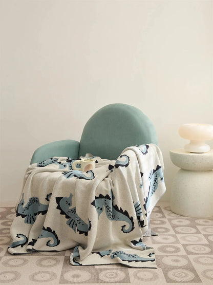 Seahorse Serenity Cotton Throw Blanket - Fluffyslip