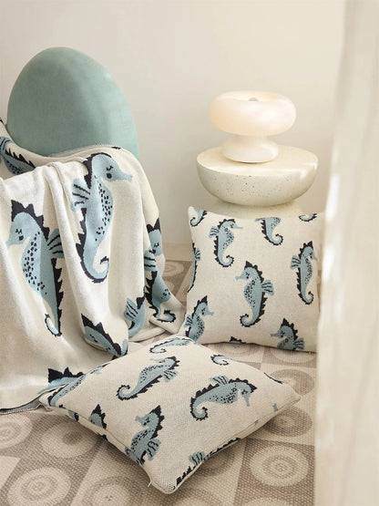 Seahorse Serenity Cotton Throw Blanket - Fluffyslip