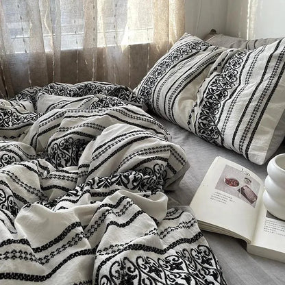 Simple Heart Stripe Boho Duvet Cover Set - Fluffyslip