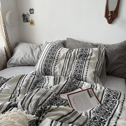 Simple Heart Stripe Boho Duvet Cover Set - Fluffyslip