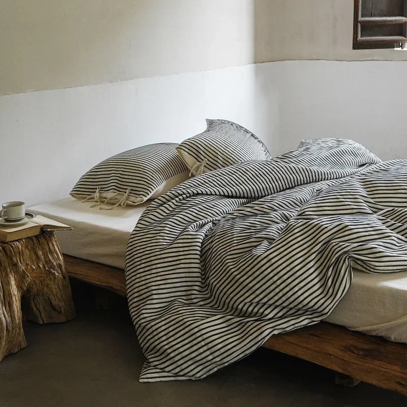 Simple Stripe Linen Cotton Duvet Cover Set