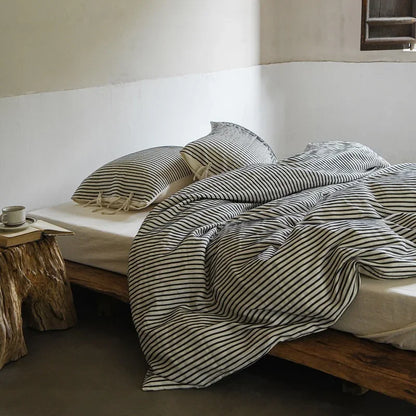 Simple Stripe Linen Cotton Duvet Cover Set