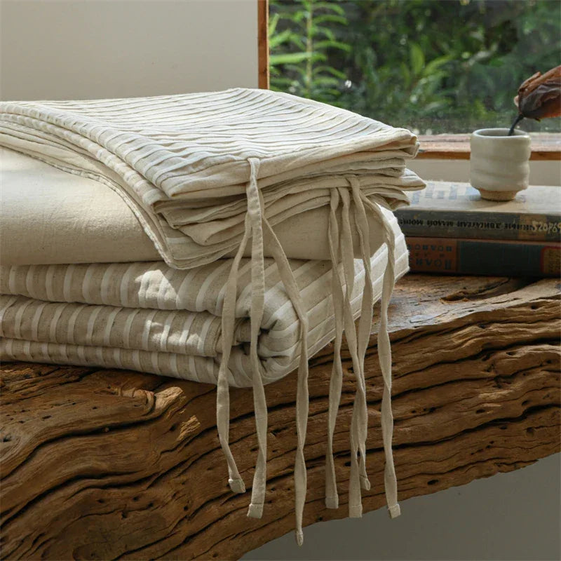 Simple Stripe Linen Cotton Duvet Cover Set