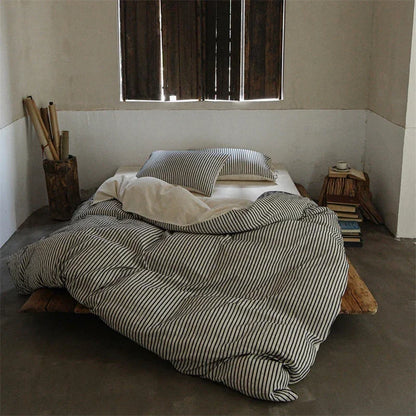 Simple Stripe Linen Cotton Duvet Cover Set