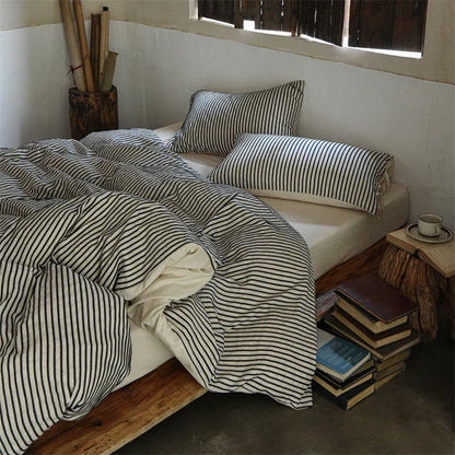 Simple Stripe Linen Cotton Duvet Cover Set