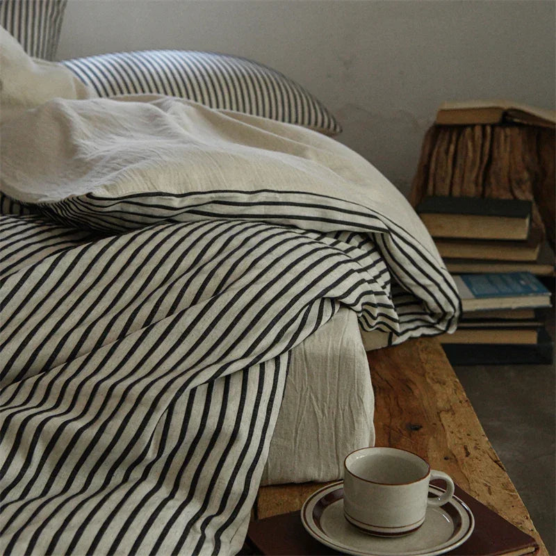 Simple Stripe Linen Cotton Duvet Cover Set