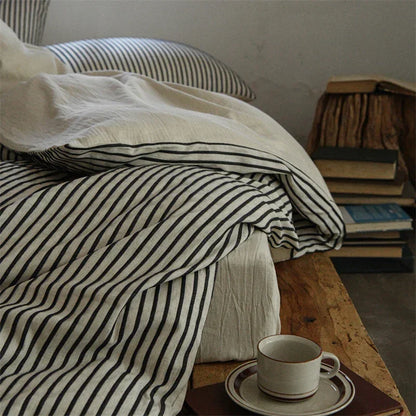 Simple Stripe Linen Cotton Duvet Cover Set