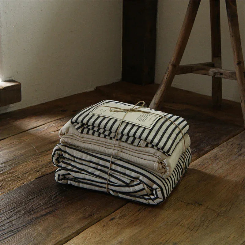 Simple Stripe Linen Cotton Duvet Cover Set