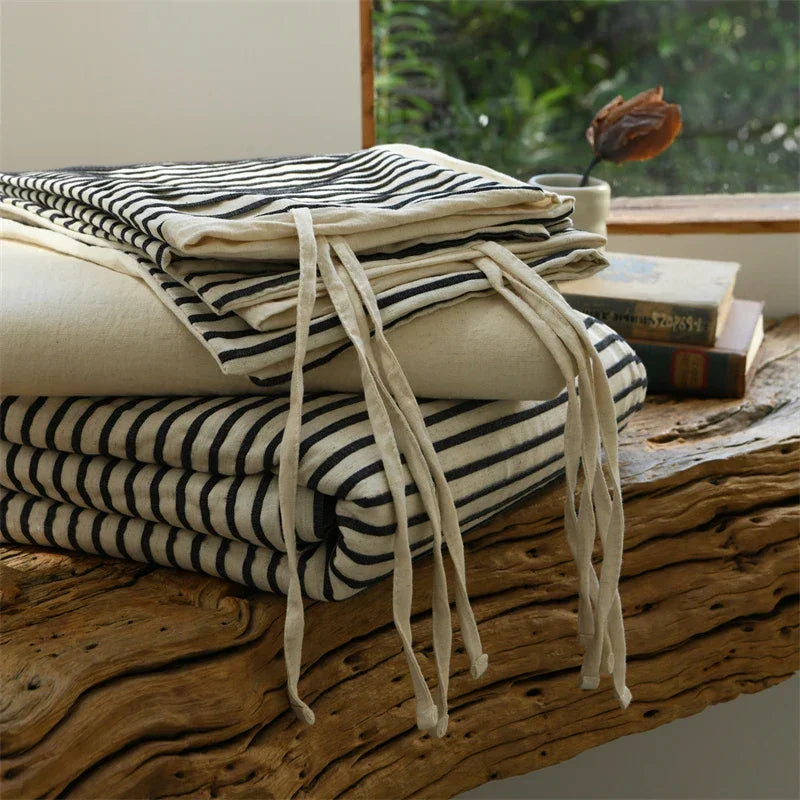 Simple Stripe Linen Cotton Duvet Cover Set