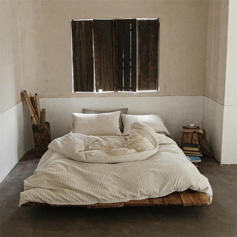 Simple Stripe Linen Cotton Duvet Cover Set