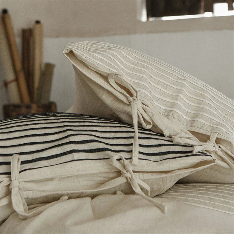 Simple Stripe Linen Cotton Duvet Cover Set