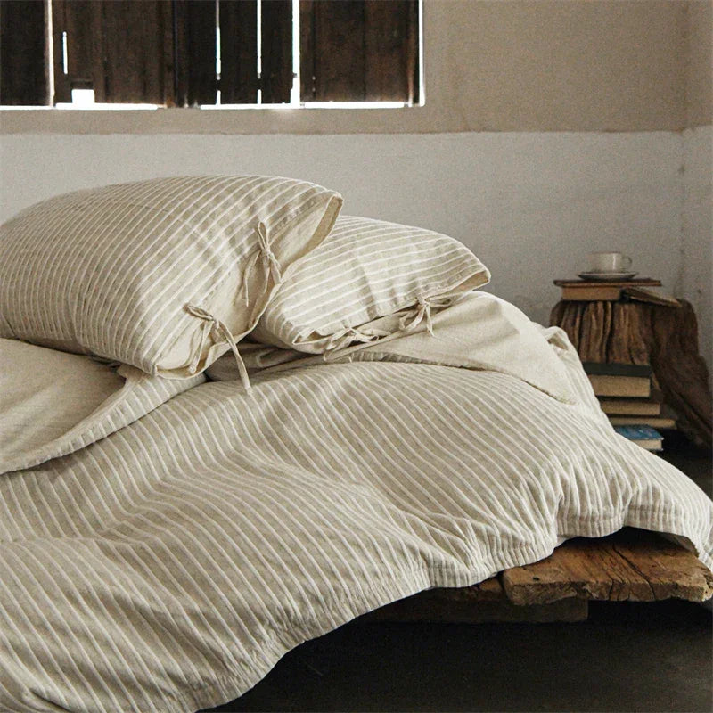 Simple Stripe Linen Cotton Duvet Cover Set
