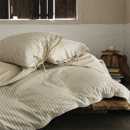 Simple Stripe Linen Cotton Duvet Cover Set