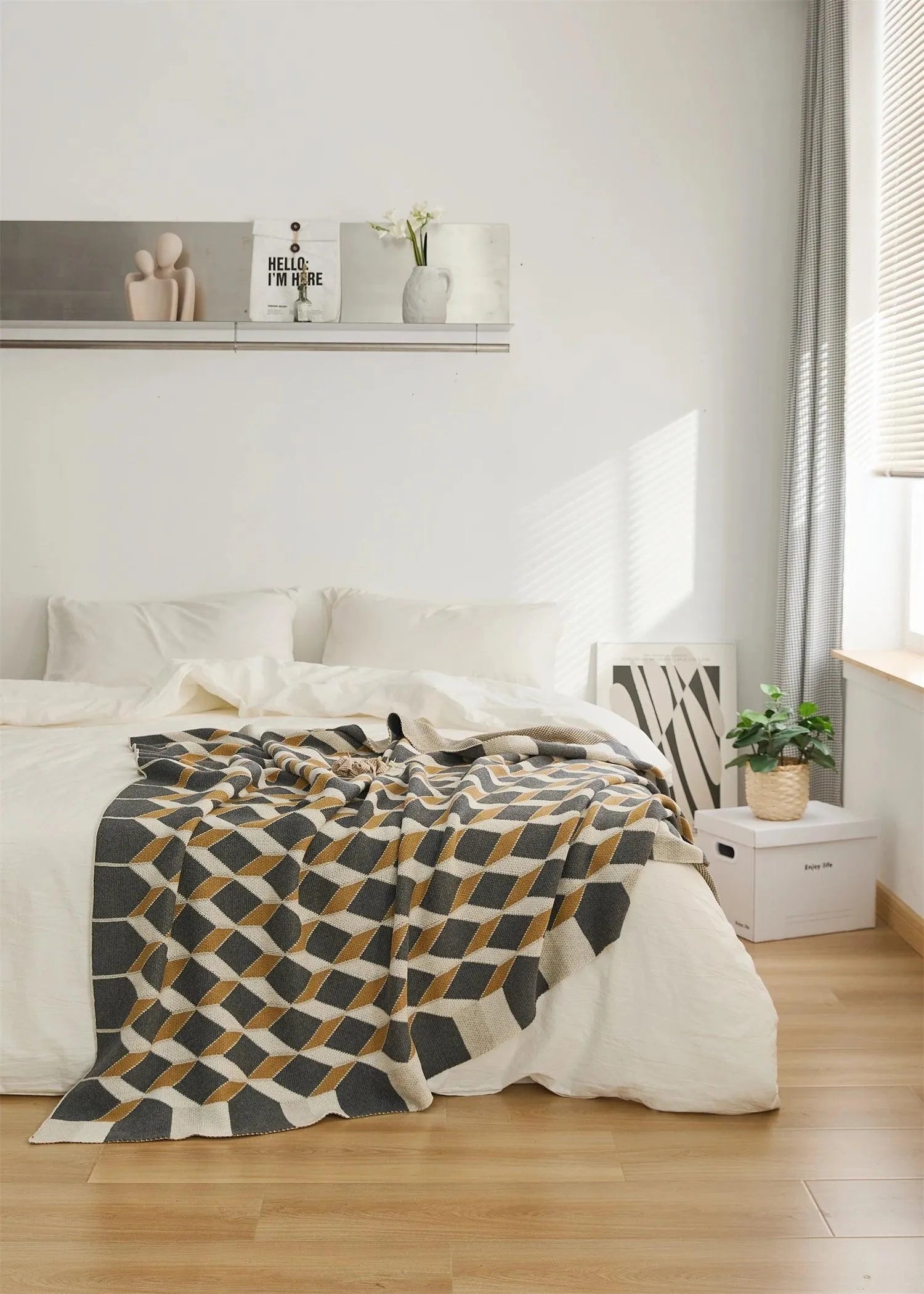 Sleek Three-Dimensional Plaid Throw Blanket - Fluffyslip