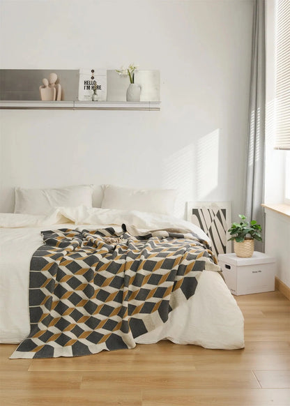 Sleek Three-Dimensional Plaid Throw Blanket - Fluffyslip