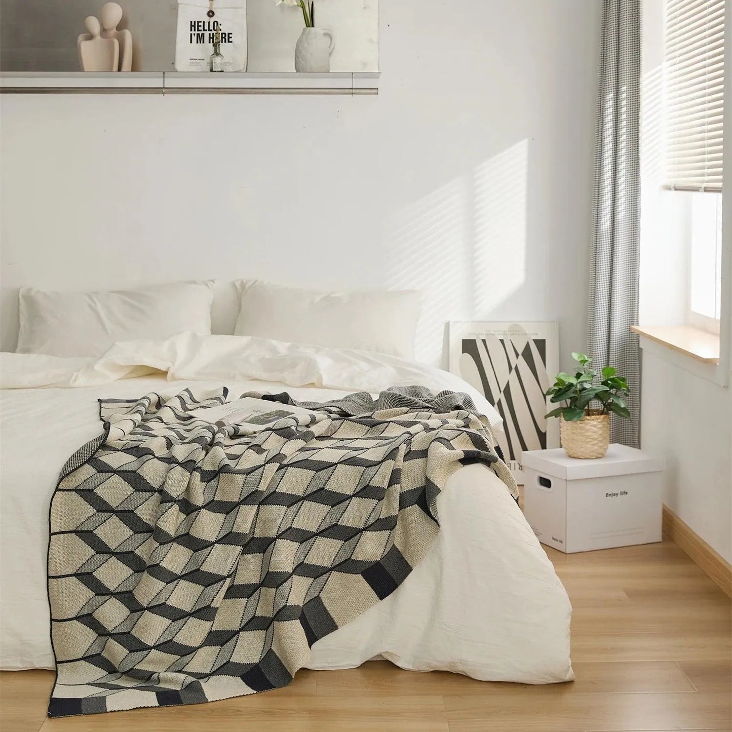 Sleek Three-Dimensional Plaid Throw Blanket - Fluffyslip