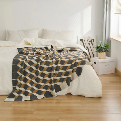 Sleek Three-Dimensional Plaid Throw Blanket - Fluffyslip