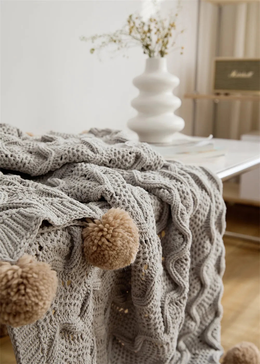 Snuggle Pom Pom Chenille Throw Blanket