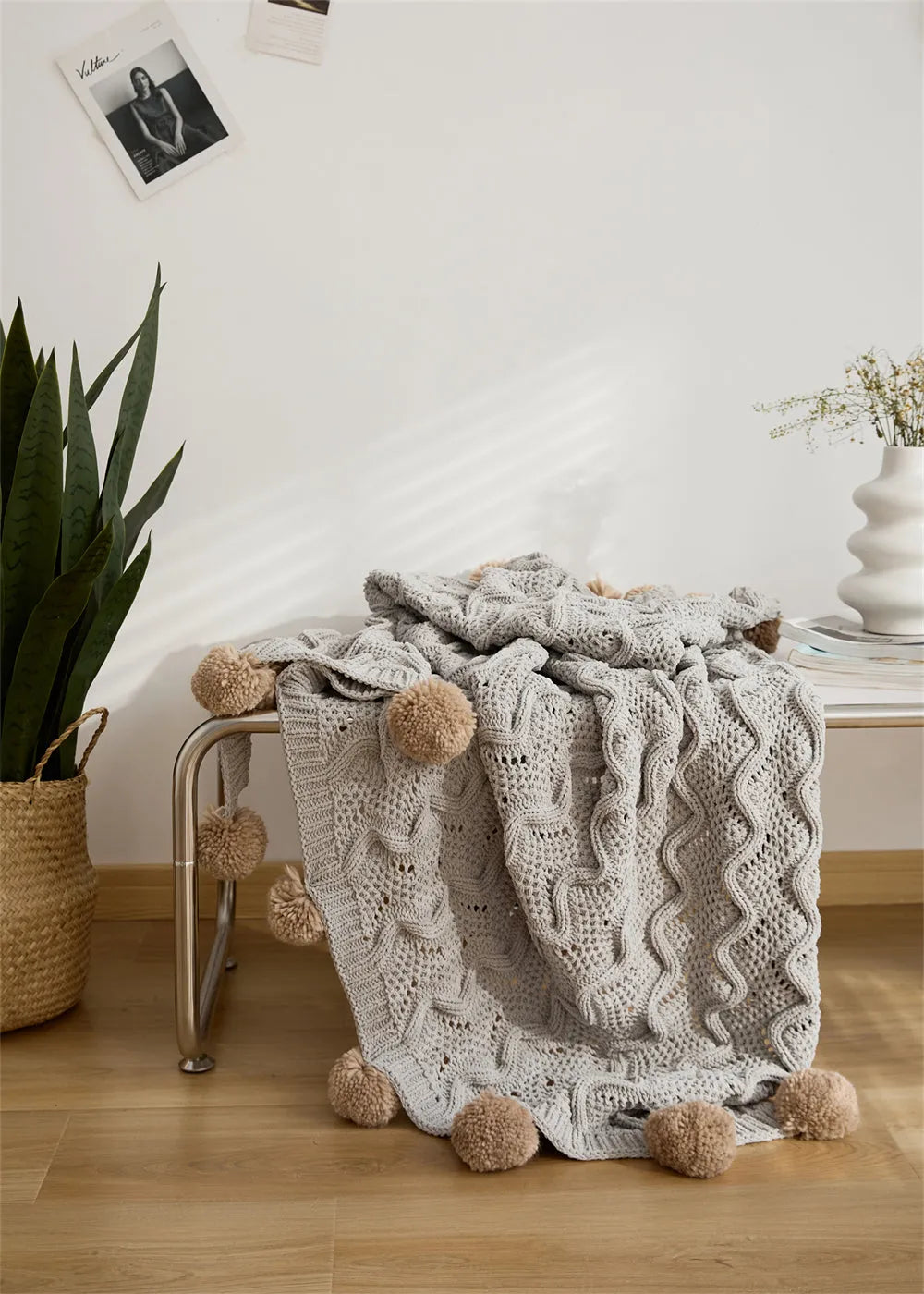 Snuggle Pom Pom Chenille Throw Blanket