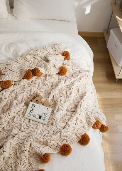 Snuggle Pom Pom Chenille Throw Blanket