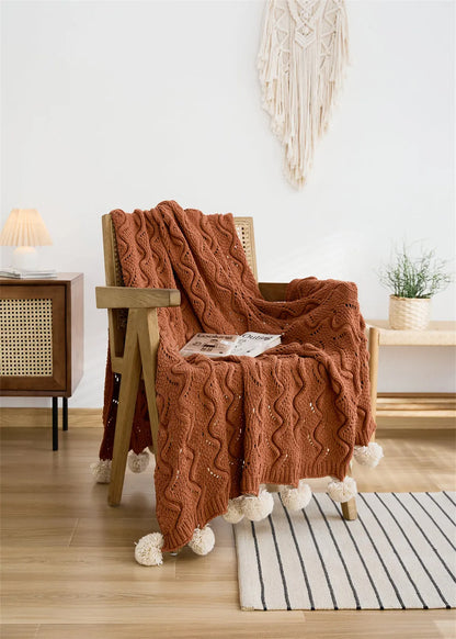Snuggle Pom Pom Chenille Throw Blanket
