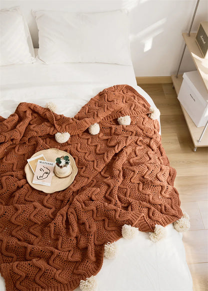 Snuggle Pom Pom Chenille Throw Blanket