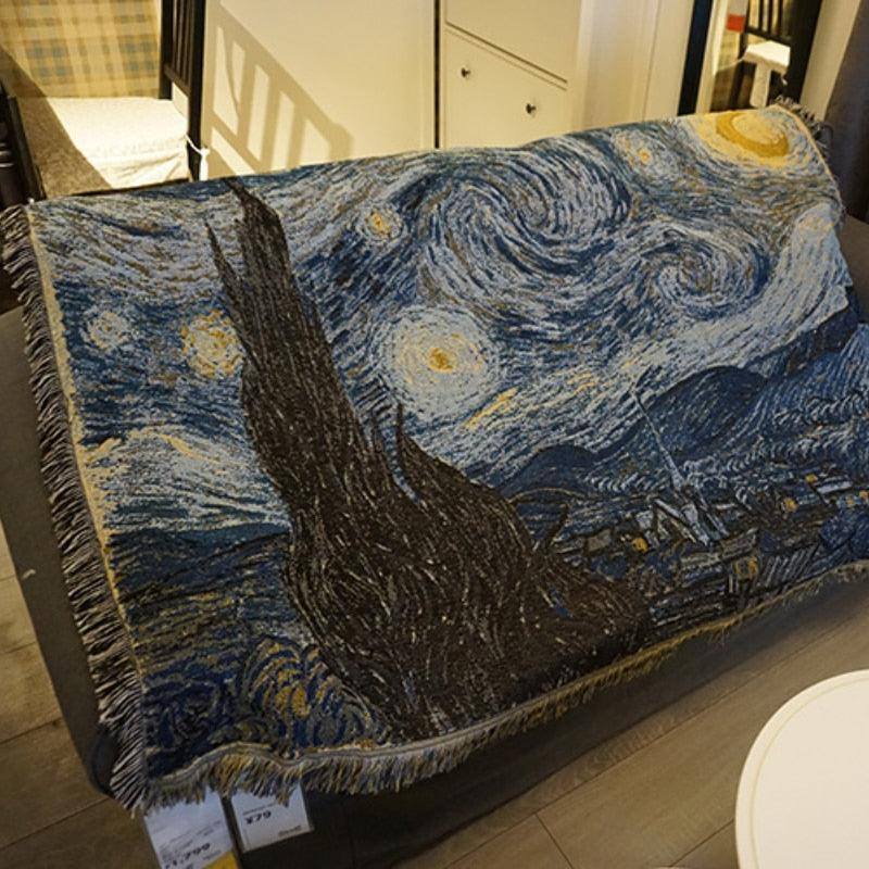 The Starry Night Decoration Throw Blanket Home Wall Tapestry Knitted Thick Sofa Cover Camp Tassels Picnic Mat - Fluffyslip